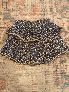 Navy Floral Skirt with Gold Trim